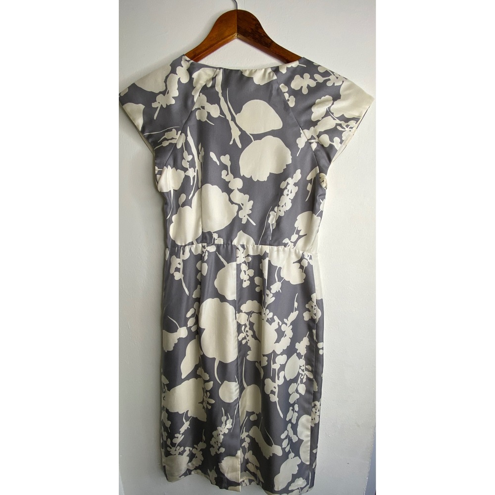 Boden Womens 100% Silk Floral Cap Sleeve Sheath Dress Grey Cream Size‎ US 2R NEW
